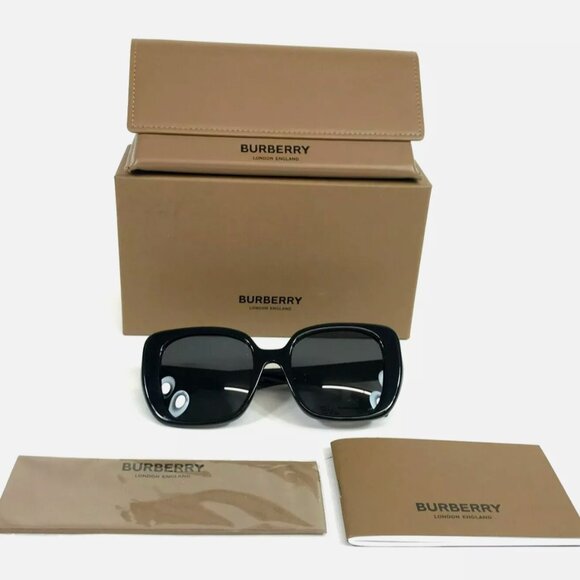 Ladies Burberry Sunglasses Black Square Frames with Gray Lenses - Picture 2 of 8